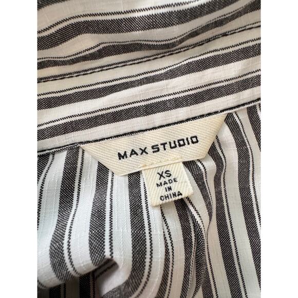 NEW MAX STUDIO White Black Striped Yarn-Dye Button Front Shirt Size XS - Picture 6 of 7